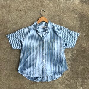 VTG Alison Craig Blue White Stripe Nautical Button Down Top Size 16